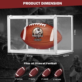 Leffis Football Display Case, Football Case Display Case, Memorabilia Display Cases with Magnetic Door and Removable Football Stand for Autographed Football (Assembly Required)
