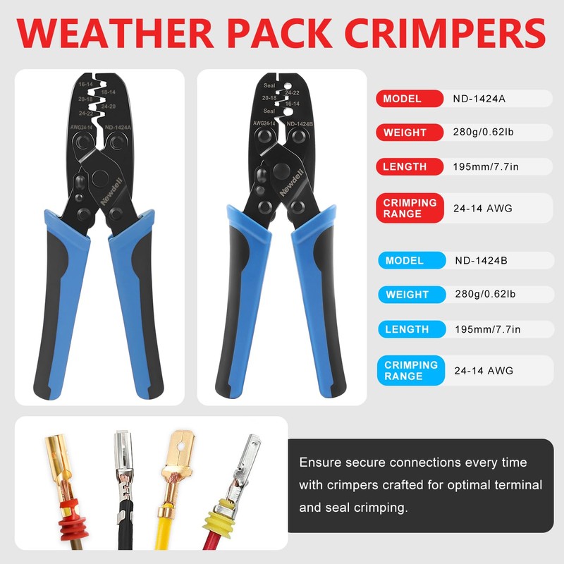 Newdeli 12Pcs Deutsch Crimp Tool Kit Weather Pack Crimpers Close