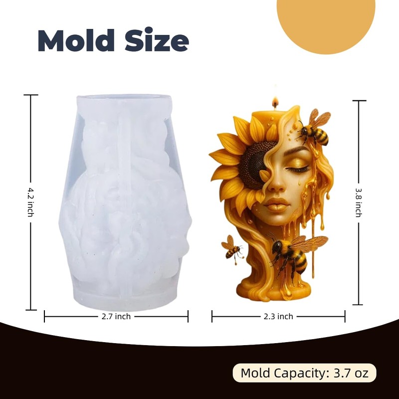 Sunflower Bee Maiden Candle Mold, Floral Silicone Mold for Resin