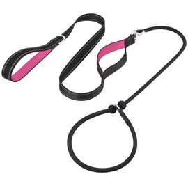 Aiyuda Tangle-Free Slip Lead for Dogs with Padded Traffic Handle, Reflective Training Leash, 6ft Dog Leads for Walking, Double Handle Leash for Puppy, Small, Medium Dogs Under 40 LBS, Black/Hot Pink