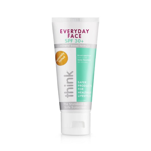 Thinksport Everyday Face SPF 30 Mineral Sunscreen – Safe, Natural Facial Sun Cream for All Skin Tones - Water Resistant UVA/UVB Sun Protection – Vegan, Reef Friendly Sun Lotion, 2oz