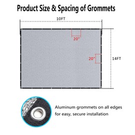 mychoiii Aluminet Shade Cloth 70% - 10ft x 14ft Aluminum Shade Cloth with Grommets, Reflective Sun Block Shade Net for Patio, Garden, Greenhouse, Dog Kennel, Car Cover, Outdoor Camping (Silver)