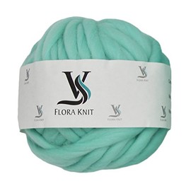 Merino Wool Super Chunky Yarn- Bulky Roving Yarn for Finger Knitting,Crocheting Felting,Making Rugs Blanket and Crafts by FLORAKNIT (Ice Green, Chunky-40mm-1.1LB)