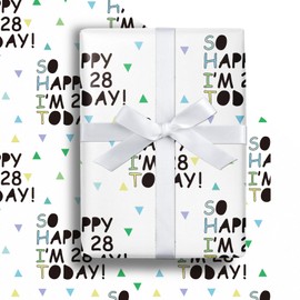 LeZakaa 28th Birthday Wrapping Paper Roll, Blue SO HAPPY I'M 28 TODAY!, for Age 28 Boys, Men, Adults, Friends Birthday Holiday Party Gift Wrap Mini Roll, 17 inches x 16.4 Feet (23.2 sq.ft.)