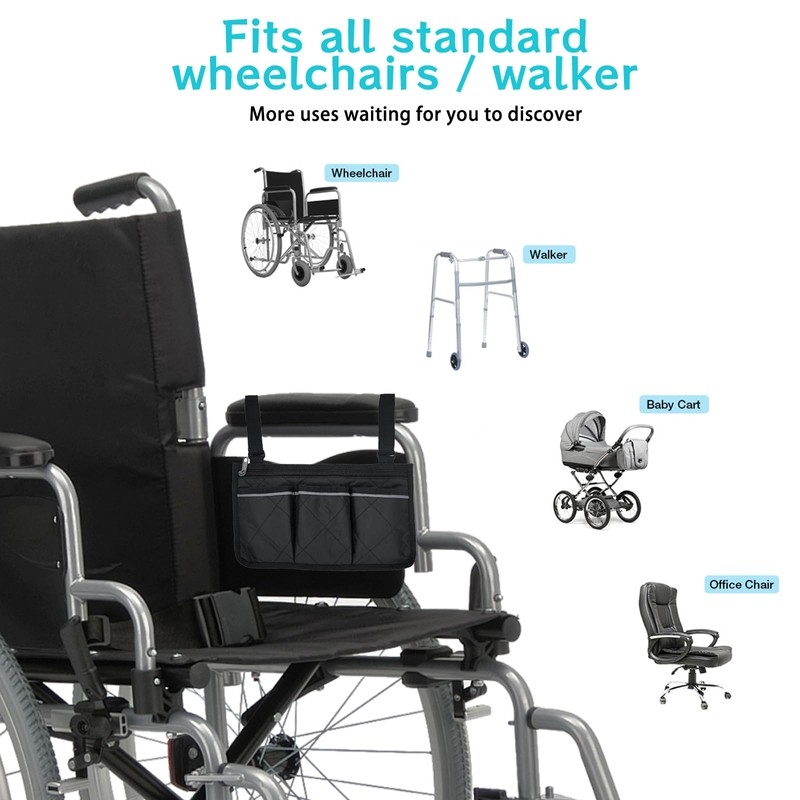Silvotek Multifunctional Wheelchair Side Storage Bag - Convenient Walker Bag