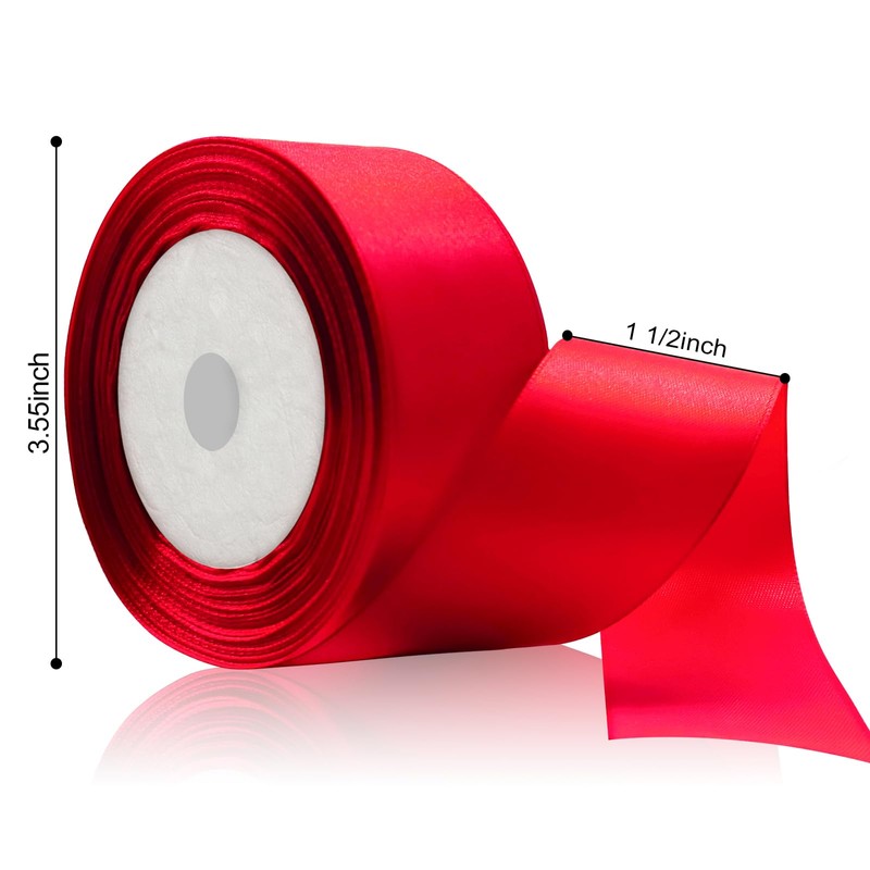 Flezoo Red Ribbon 1 1/2inch, 25 Yards Satin Craft Ribbon,