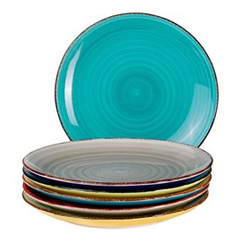 6-piece set. Malaga Dinner Plate Set Colourful Serving Plates Hand-Painted Two-Tone Diameter 27 cm Round Plate Flat Earthenware Buffet Plates Two-Tone