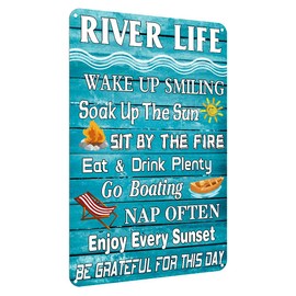 Viodenl River Life - Letrero de metal de estaño clásico para casas de casa, cueva, bar, terraza, decoración de pared, cartel artístico de 8 x 12 pulgadas