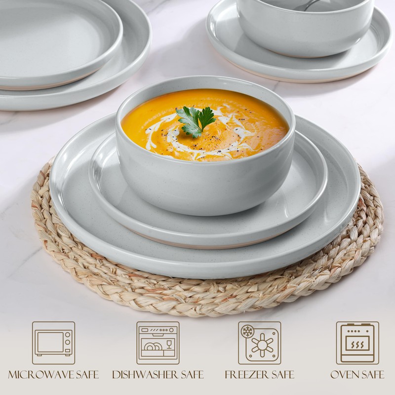 LIANYU Stoneware Dinnerware Sets for 4, 12-Piece Kitchen Dinner Dish