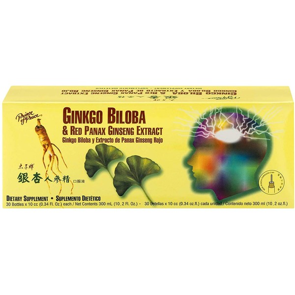 Prince Of Peace Ginkgo Biloba & Red Panax Ginseng Extract, 0.34 fl. oz. Each – Ginkgo Biloba Supplement – Chinese Red Panax Ginseng Extract – Supports Overall Well-Being - 6 Pack - 180 Bottles