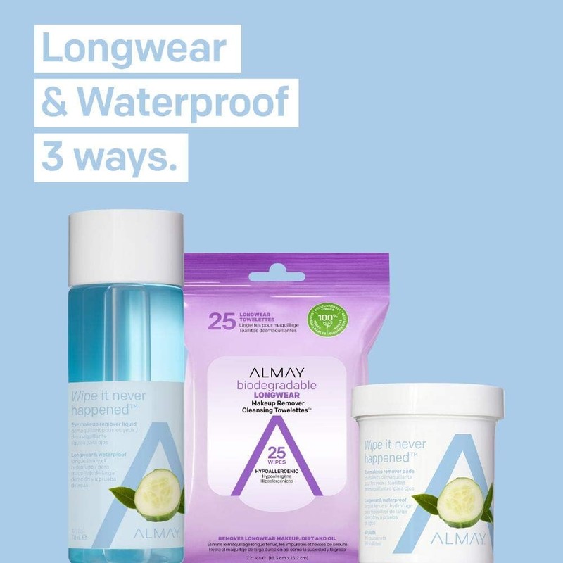 Almay Longwear & Waterproof Eye Makeup Remover Pads, 80 Counts