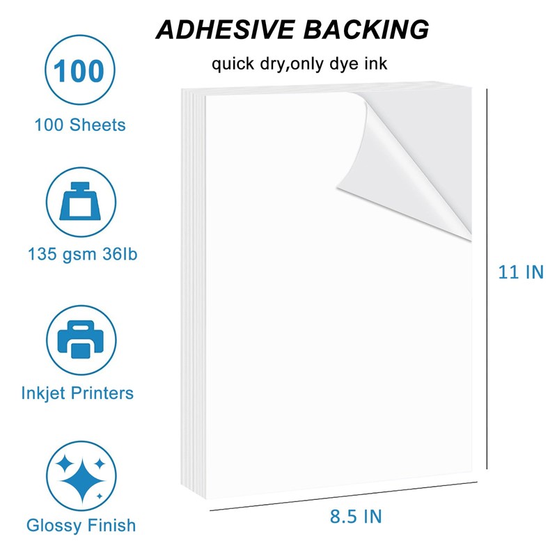 HUSPER Self-Adhesive Photo Paper 8.5 x 11 Inches Glossy Sticker