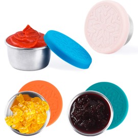 Salad Dressing Container To Go, KARYHOME 4x1.6oz Stainless Steel Condiment Containers with Lids, Premium Silicone, Leakproof and Reusable Small Containers with Lids