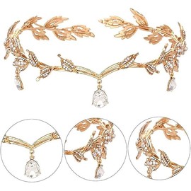 MisFun Elf Crown, Princess Crystal Crown, Crystal Beads Forehead Headpiece, Vintage Rhinestone Tiara, Tiara for Wedding, Bridal Themed Party, Carnival, Cosplay, Festival, Costume Accessories, Alloy