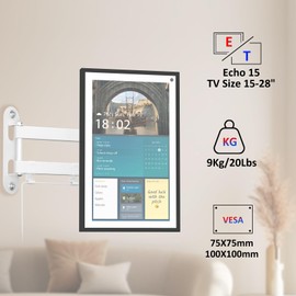 ITSHOM Wall Mount for Echo Show 15, Mounting Bracket for Show 15 and 15-28 Inches Monitors, Rotate 360 Degrees, Tilt Up Down, Swivel Side to Side, Extend up to 17" from Wall
