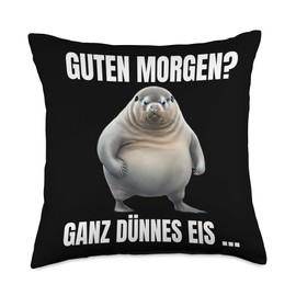 Guten Morgen Frosch Aufstehen Morgenmuffel Guten Morgen Very Thin Ice Lake Dog Seal Monday Throw Pillow, 18x18, Multicolor