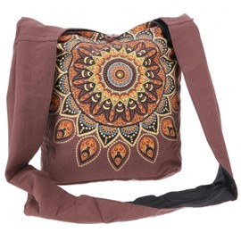 GURU SHOP Embroidered Boho Bag, Shoulder Bag with Mandala, Nepal Bag - Black/Turquoise, Men/Women, Cotton, 33 x 37 x 13 cm, Alternative Shoulder Bag, Fabric Handbag, brown