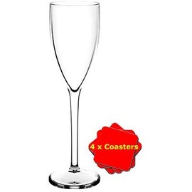 Premium Unbreakable Polycarbonate Champagne Flutes. Set of 6 with 4 x AIOS Coasters. Ideal for Picnics, Festivals, Camping/Glamping, Barbecues. Dishwasher Safe.