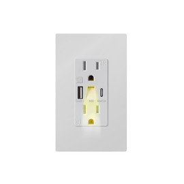HANIVERSE USB Wall Outlet with Night Lights, 15A USB Wall Outlet with Night Lights, Type A & Type-C in-Wall Fast Charger, 5.0A 25W, White