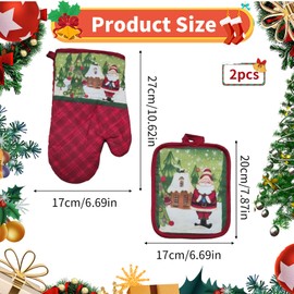 Christmas Oven Gloves and Pot Holders, Heat Resistant Kitchen Oven Gloves, Santa, Snowman, Deer Oven Gloves, Pot Holder, Heat Resistant, Non-Slip Cooking Gloves