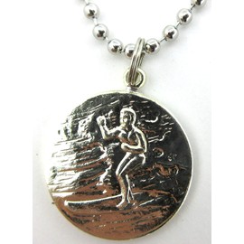 St. Christopher Large Surf Medal Necklace Pendant, Protector of Travel am-nv Aquamarine Blue-Navy
