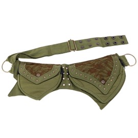 GURU SHOP Festival Ethno Sidebag, Belt Bag, Elves Bum Bag - Olive Green/Brown, Men/Women, Cotton, 15 x 40 x 4 cm, Festival Bum Bag Hippie, Olive Green/Brown, Casual