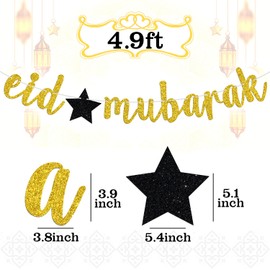 Gold Glitter Eid Mubarak Banner, 2025 Hajj Decoration, Muslim Islam Celebration Eid Party Decorations Supplies