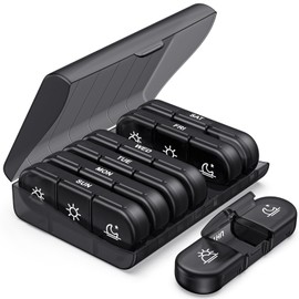 PULIV Weekly Pill Organizer 3 Times a Day, Portable Travel Pill Box 7 Day with Large Pill Containers, Light-Proof Pill Case for Vitamins, Medication, Supplements and Fish Oils (Black)