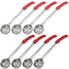 8 Pcs Stainless Steel Portion Control Serving Spoons, including 4 Pcs Slotted Spoons for Cooking and 4 Pcs Ladles, Long Handle Hot Pot Kitchen Utensils, Non-Slip Grip for Home Commercial Use