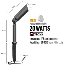 VENUS MANUFACTURING Low Voltage Landscape Lights Outdoor Spot Lighting 12V Weatherproof Flood Light 20W Halogen Spotlights 3000K Warm White Landscape Lighting Garden Trees Yard 1Pack