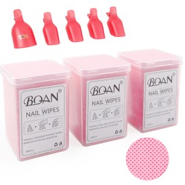 BQAN 600 PCS Nail Lint Free Wipes, Super Absorbent Nail Wipes, Nail Cleaning Pads, Nail Polish Wipes, Eyelash Extension Wipes with 5PCS Nail Dipping Clips (Pink)