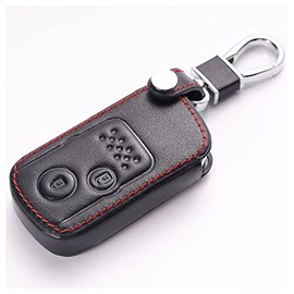 BKY 2 Button Leather Key Case for Honda Stepwagon Fit Odyssey Accord Elysion Insight CR-Z CR-V Stream Zest Life (Black)