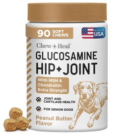 Dog Glucosamine Chews, 90 Count - Hip and Joint Supplement for Dogs - MSM, Chondroitin for Joint and Cartilage Health - Puppies and Seniors, Small and Large Breeds, Peanut Butter Flavor