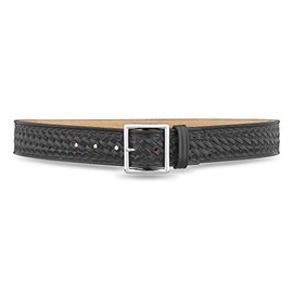 Dutyman 1-3/4" Basketweave Black Leather Garrison Belt with Silver Buckle - Size 34 - Full Grain Leather - No Fillers