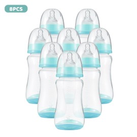 Baby Bottles with Silicone Nipple & Storage Cover Breastfeeding Bottles for Baby Food Grade PP Milk Storage Bottles 300ml Capacity Baby Feeding Bottles Baby Essentials, Green & Pack of 8