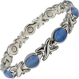 Helena Rose Ladies Magnetic Bracelet for Women - Blue Cats Eye Gem Stones - Fits Wrists Up to 18.5 cm Fully Adjustable - Plus Jewellery Gift Box