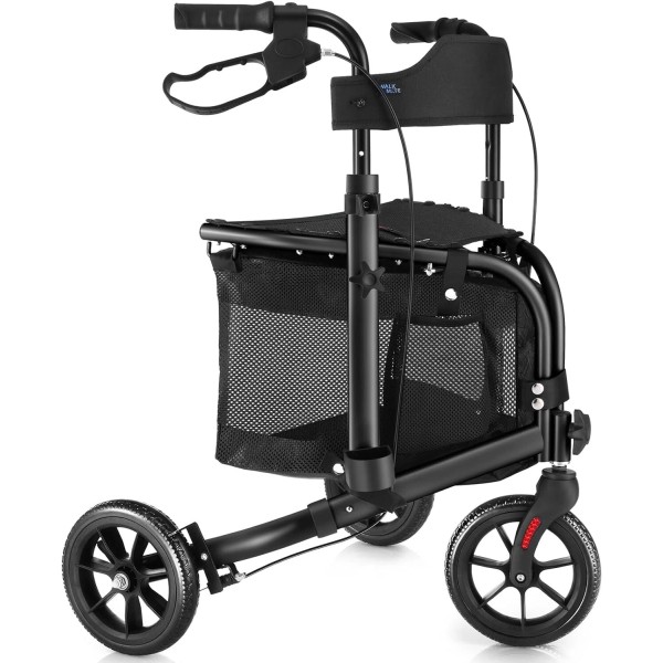 WALK MATE 3 Wheels Rollator Walker 10Lb Seat Backrest Lightweight