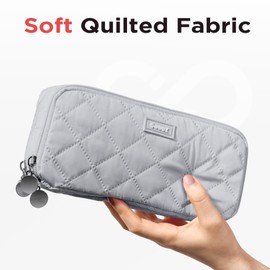 Sooez Large Pencil Case Pouch, Extra Big Pencil Bag with 8 Compartments, Pen Bag Wide Opening, Soft Quilted Pencil Pouch Organizer with Zipper, Portable Pencil Case for Teen Girls, Gray