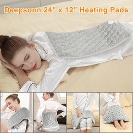 Deepsoon Heating Pad,Electric Heating Pads for Back,Neck,Abdomen,Moist Heating Pad for Shoulder,Knee,Arms,Legs,Dry/Moist Heat & Auto Shut Off,Christmas Gifts for Men and Women,Weighted Gray,24x12 Inch