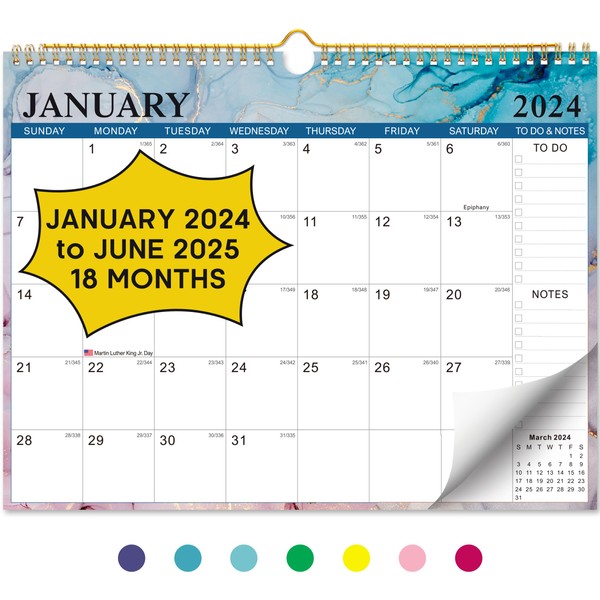 Wall Calendar 2024-2025 - Covers January 2024 to June 2025 - The Ideal 18 Monthly Wall Calendar for Effortless Organization with Spiral Bound, Large 11.5" x 14.7" Inches, To-Do Lists, Thick Paper