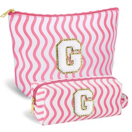 SEFORICO Initial Makeup Bag- Cosmetic Bag Cute Teen Girl Gifts Make Up Case Large Capacity Makeup Bag Travel Bag Gift for Women Valentines Day Bridesmaid Friend Birthday Gifts(Pink G)