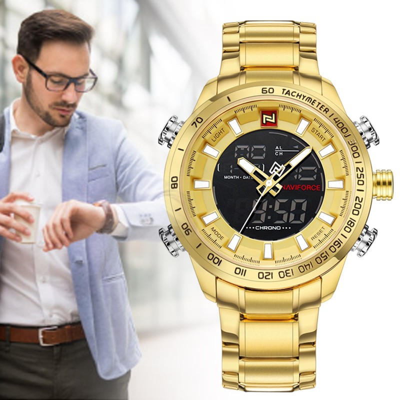 NAVIFORCE Men Sport Outdoor Waterproof Electronic Movement Analog Wristwatch (Gold)