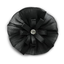 Expo International Yo Organza Flower with Rhinestone Brooch Pin Hair Clip Patches/Appliques, Black