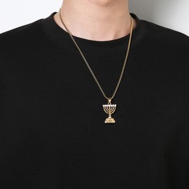 AsAlways Menorah 7 Branch Necklace Stainless Steel Gold Israel Menorah Pendant Jerusalem Temple Menorah Israel Hanukkah Jewelry Gift
