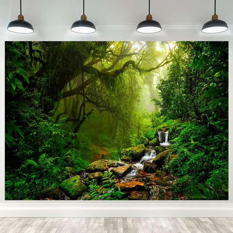 Fmarui Tropical Jungle Backdrop Rain Forest Evergreen Forest Small Waterfall