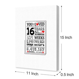 Sweet 16 Birthday Gifts for Girls Boys,16th Birthday Party Decorations,Guest Book Alternative,You Have Been Loved for 16 Years Birthday Canvas Wall Art