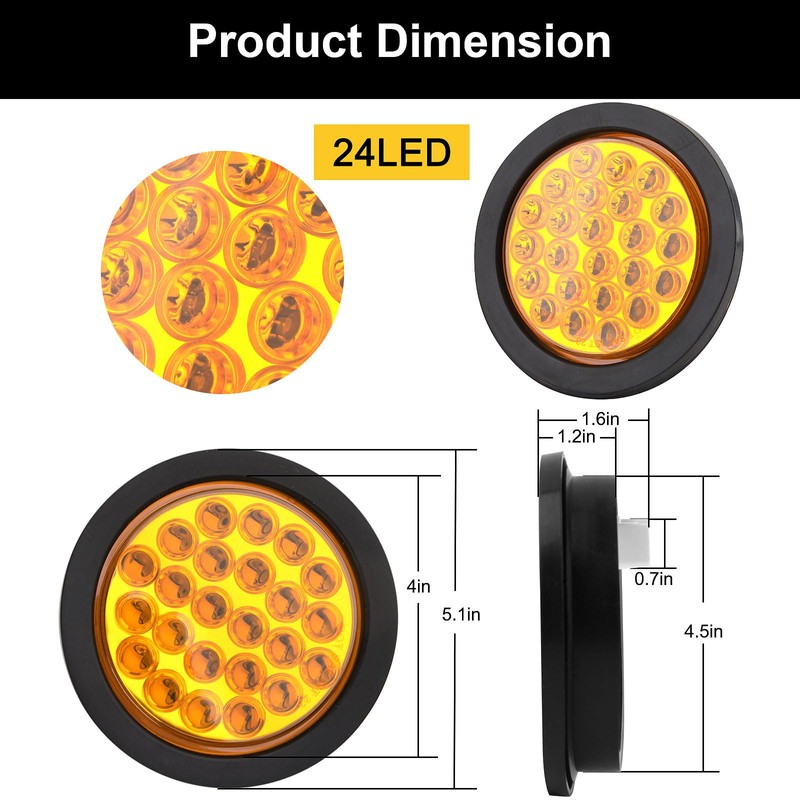 8pcs 4 Inch Round Amber Strobe Lights 24 LED Trailer