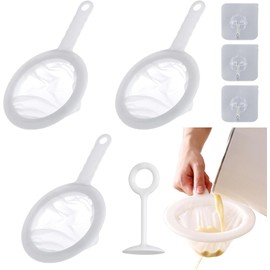 Slzhds Colador de Malla Fino, 3 Pcs Colador de Leche con 1 barra de prensado, 3 Ganchos, Colador para Cocina con Asa, Malla 100/200/400, Ideal para Filtrar Jugo, Leche, Café, Miel y Vino, Etc