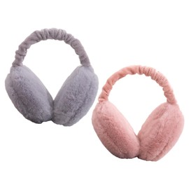 LdawyDE Women's Ear Warmers, Ear Warmers Children, 2 Pieces, Winter Plush Earmuffs, Foldable, Adjustable Ear Warmer, Warm Ear Warmers for Women and Children, Grey, Pink