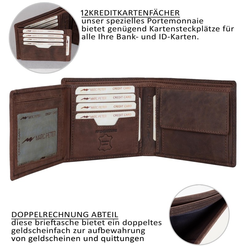 Marc Peter Oslo Men's Brown Leather Wallet with RFID Protection,